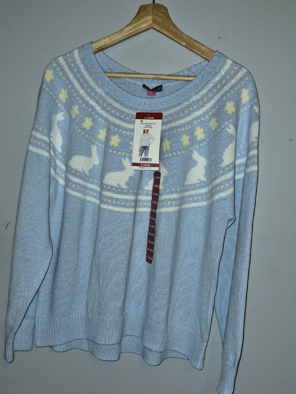 Vince Camuto Light Blue Bunny Fair Isle Crewneck Sweater